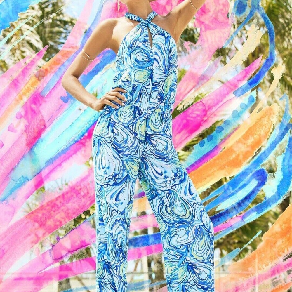 Lilly Pulitzer Emmy Jumpsuit Romper Oh Shucks Sparkling Blue